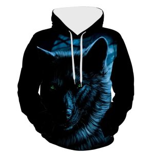 Men Clothing Fashion Clothing Sweatshirts Hoodies Pullover Clothes For Men(Giant Wolf Pattern)