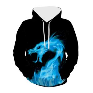 Men Clothing Fashion Clothing Sweatshirts Hoodies Pullover Clothes For Men(Blue dragon Pattern)