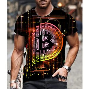 3D Printed Breathable Short Sleeve Men BACKWOODS Cigar O-neck Male men's t-shirts(Bitcoin pattern)