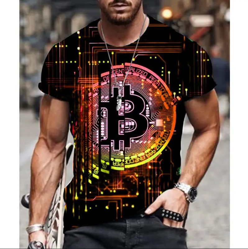 3D Printed Breathable Short Sleeve Men BACKWOODS Cigar O-neck Male men's t-shirts(Bitcoin pattern)