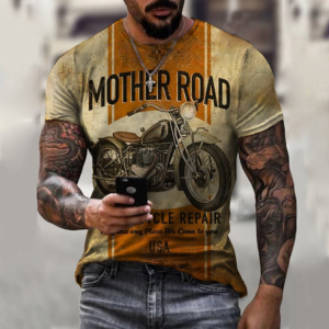 New American motorcycle Style Locomotive Short Sleeve Leisure 3D Printing Loose Pullover Oversized Men's T-shirt