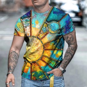 (multicolour)Street Trendy Graphic T shirt For Men Short Sleeve Round Neck Korean Fashion