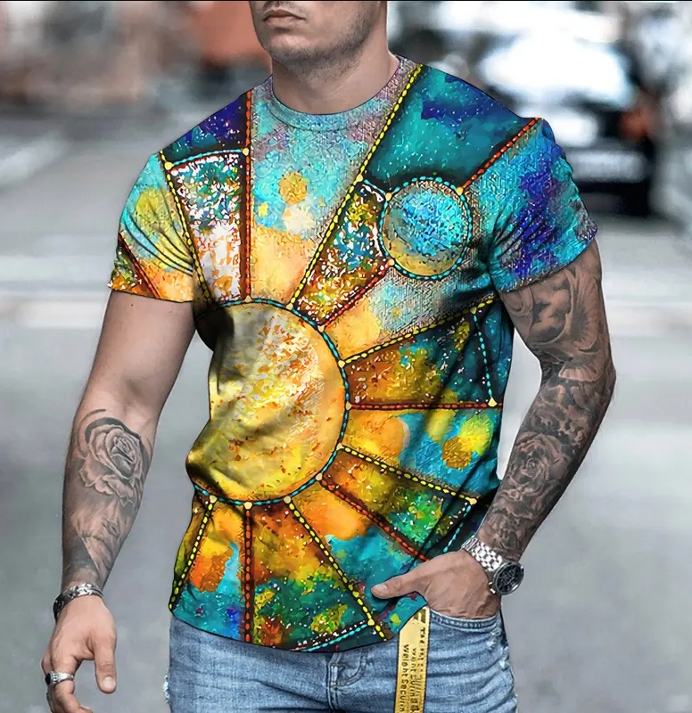 (multicolour)Street Trendy Graphic T shirt For Men Short Sleeve Round Neck Korean Fashion