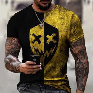 (Yellow and Black)Street Trendy Graphic T shirt For Men Short Sleeve Round Neck Korean Fashion