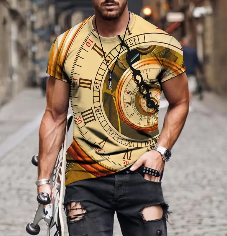 Summer Men's Motorcycle Graphic 3d Print T-shirts Retro Style Summer Men T Shirt Round Neck Short Sleeve