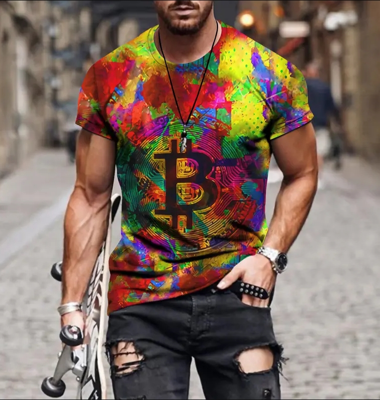 Summer Men's Casual Short Sleeve Round Neck Colorful T-Shirt