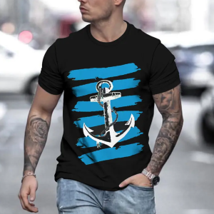 3D Printing Men’s Casual Short Sleeve Round Neck Colorful Jerseys(ship's anchor)