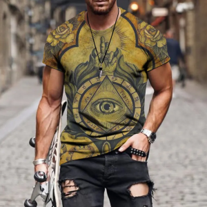 3D Printing Men’s Casual Short Sleeve Round Neck Colorful Jerseys(Big Eyes)