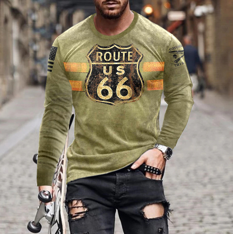 (Brown)3D Printing Men’s Street Long-sleeved Sports Oversize Long T- shirt