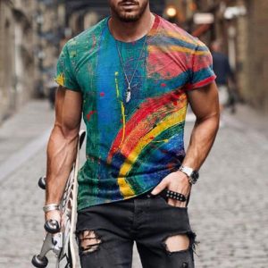 Mens 3D-Printed Crew Neck-Tees Tops Short Sleeve Casual T-Shirt Sport Muscle shirts