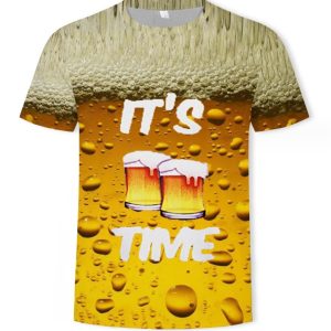 Beer design 3D printing men’s crewneck short sleeve