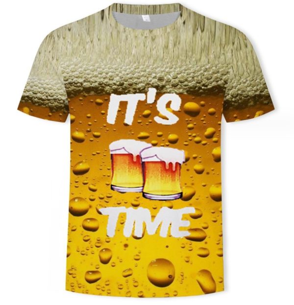 Beer design 3D printing men’s crewneck short sleeve