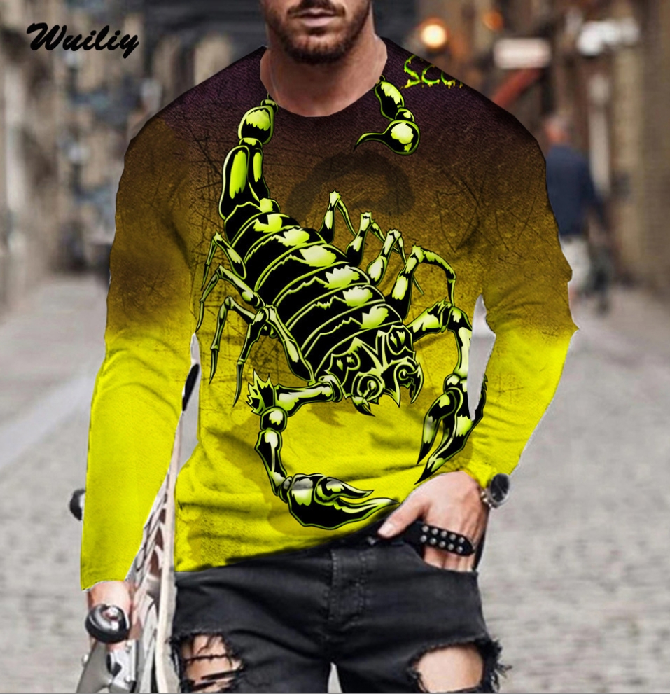 New fashion print long sleeve t-shirt men crewneck pullover t-shirt