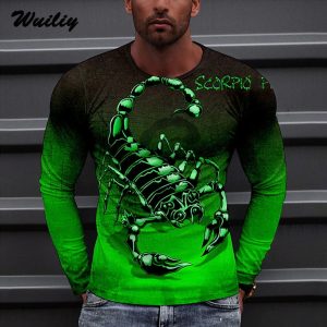 New fashion print long sleeve t-shirt men crewneck pullover t-shirt(Green)