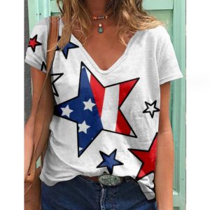 Casual Tees Tops V Neck Loose Women Short Sleeve