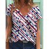 Casual Tees Tops V Neck Loose Women Short Sleeve(Star Flag)