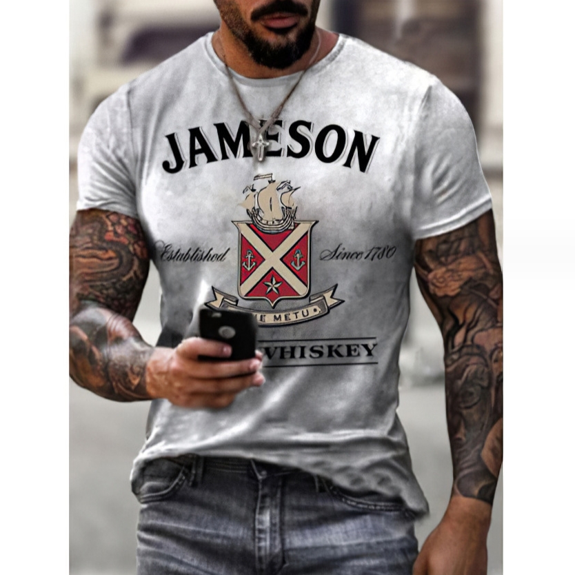 3D Digital T-shirt Printed with James Irish Whiskey Short Sleeve (Yellow)