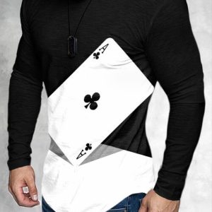 Cheap Men’s 3D Digital Black Plum A Printing Long Sleeve Party Casual Social Shirt Top