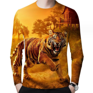 Autumn New Fashion Loose Men's Long-sleeved T-shirt 3d Digital Printing Round Neck Casual Office Street Shooting Animal T-shirt