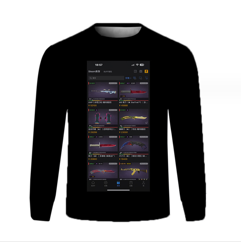 Men’s 3D Digital Game equipment Printing Long Sleeve Party Casual Social Shirt Top(Black Color)