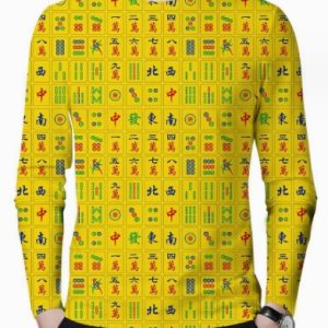 Cheap Men’s 3D Digital Mahjong Printing Long Sleeve Party Casual Social Shirt Top(Yellow Color)