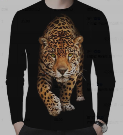 Men’s 3D Digital Leopard Printing Long Sleeve Party Casual Social Shirt Top（Black）