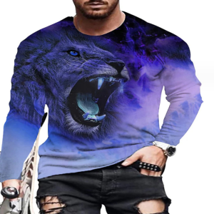 Animal Lion T-shirt Fashion Top 3D Digital Print Men's Casual Round Neck Long Sleeve T-shirt