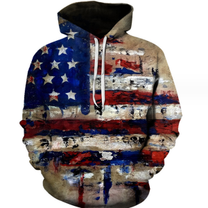 Men's Casual Hooded Sweater 3d American Flag Print Teenagers Men's Wholesale Custom Clothes