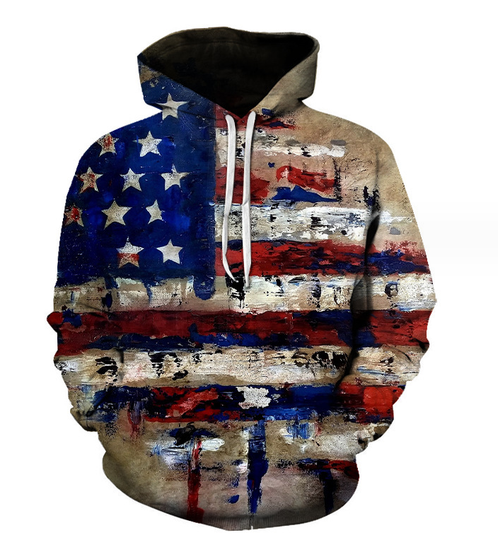 Men's Casual Hooded Sweater 3d American Flag Print Teenagers Men's Wholesale Custom Clothes