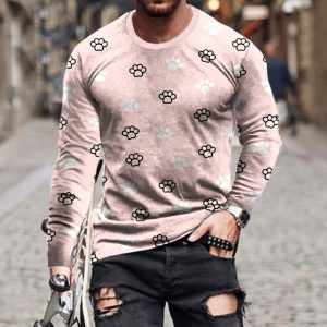 New Men's Long Sleeve T-shirt 3D digital print fashion(Pink Foot)