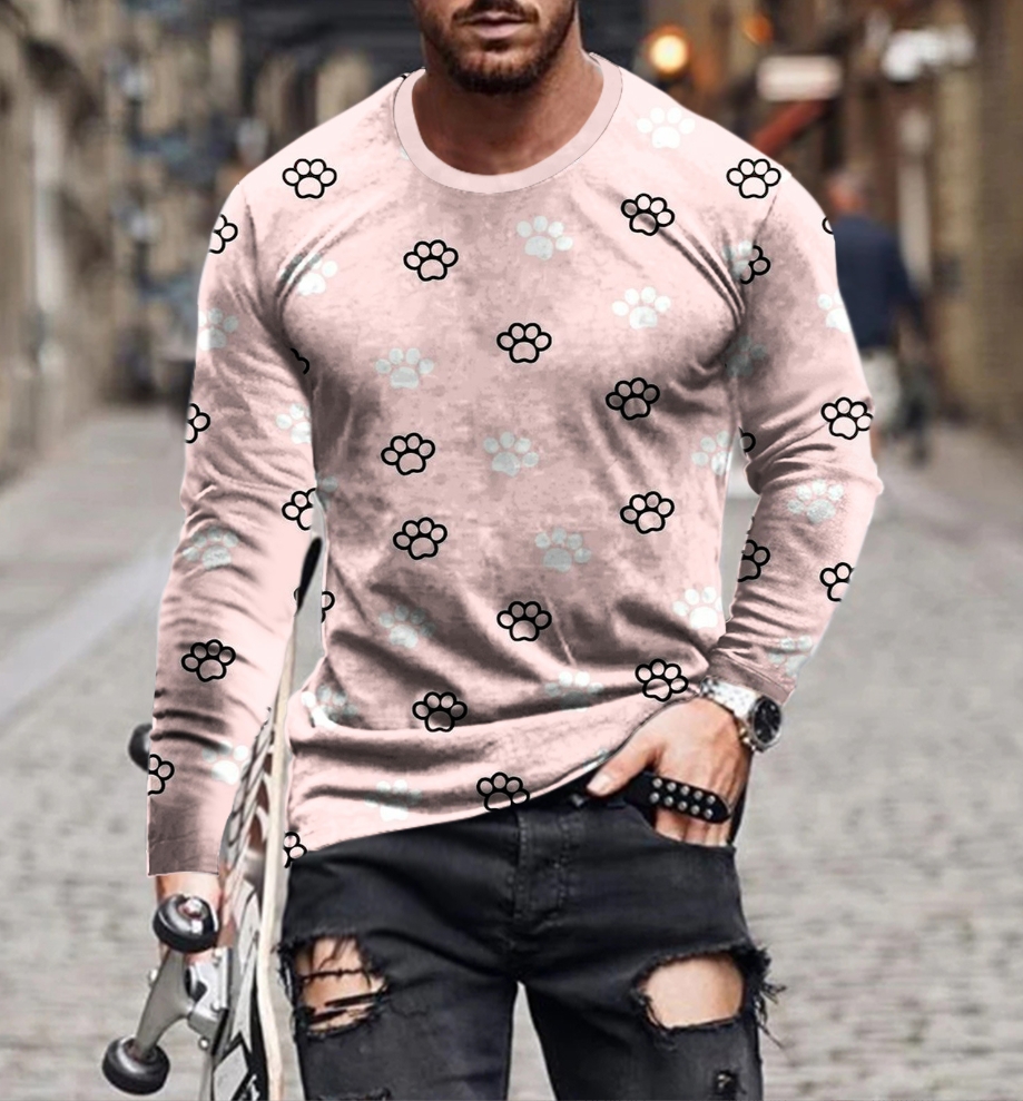 New Men's Long Sleeve T-shirt 3D digital print fashion(Pink Foot)