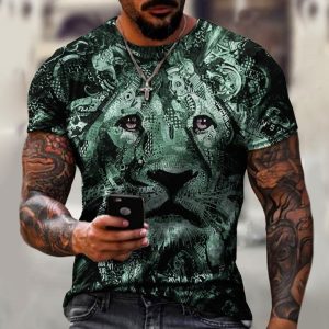 Summer Lion Printed Pattern Men's Short Sleeve 3D Graphic T Shirt For Men's Wear