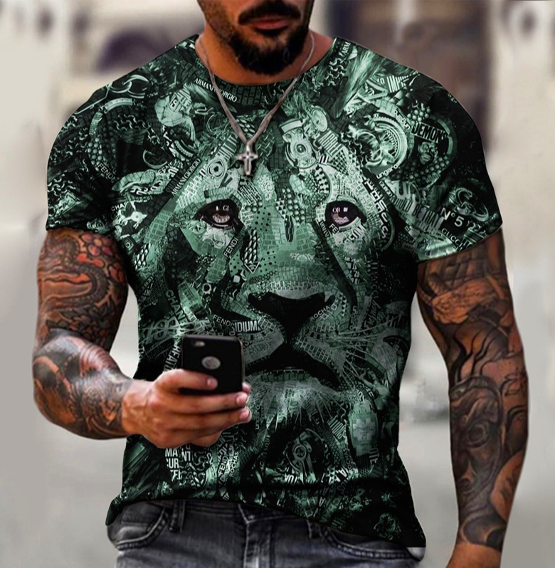 Summer Lion Printed Pattern Men's Short Sleeve 3D Graphic T Shirt For Men's Wear