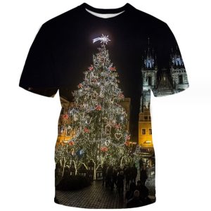 (Black)Christmas Tree Shirt Round neck Graphic Shirts 3d Sublimation T Shirt Unisex Printed Oversized T-shirt