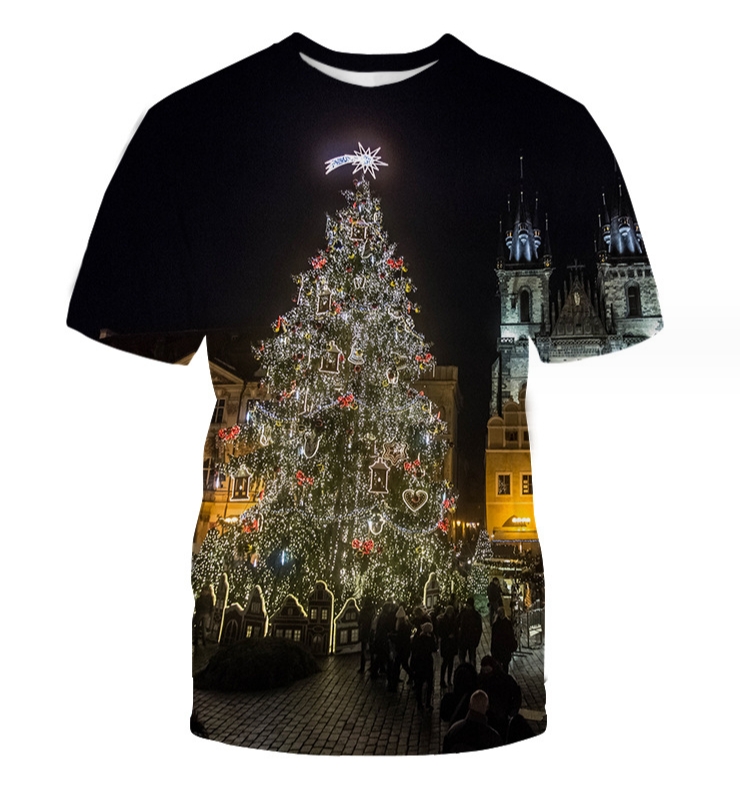 (Black)Christmas Tree Shirt Round neck Graphic Shirts 3d Sublimation T Shirt Unisex Printed Oversized T-shirt