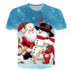 Christmas T-Shirt Men Snowman Shirt Print Cosplay Tshirt Printed Casual Funny Anime Clothes(Father Christmas and Christmas Snowman)