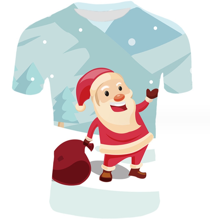 (light colour)Christmas T-shirts 3d Printing Cartoon Father Christmas Top Tees Oversized