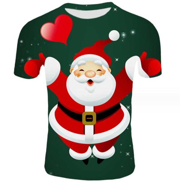 (Green colour)3d Printing Cartoon Father Christmas Short Sleeve