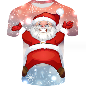 (Red colour)Father Christmas Cosplay Tshirt Printed Party Short Sleeve Casual Funny Anime Clothes