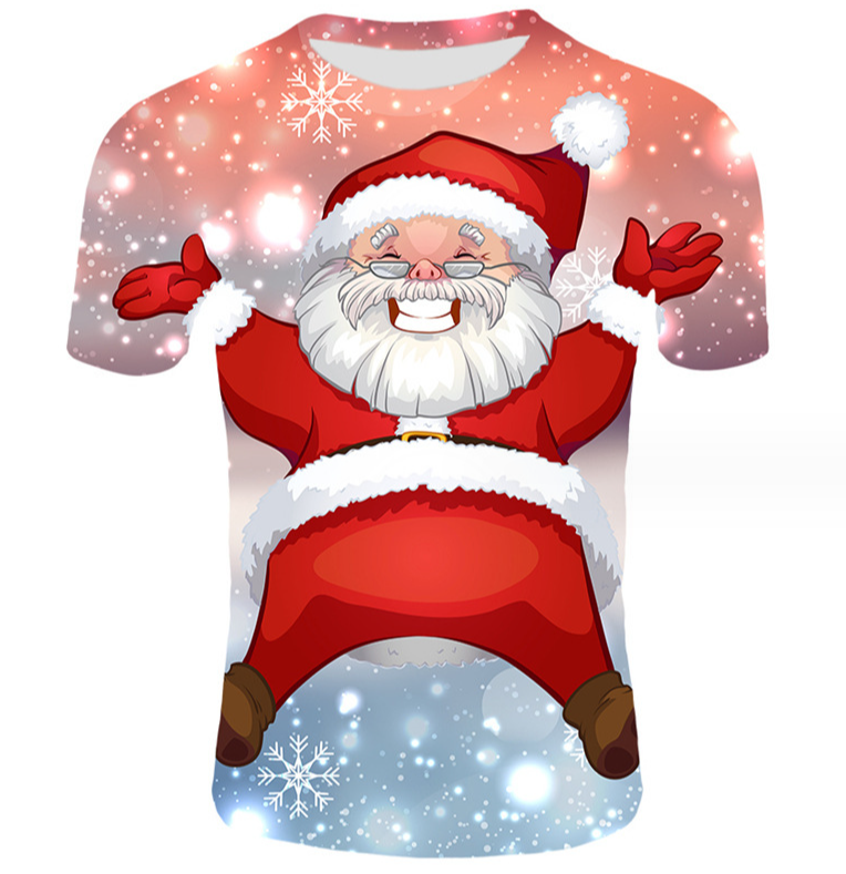 (Red colour)Father Christmas Cosplay Tshirt Printed Party Short Sleeve Casual Funny Anime Clothes