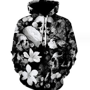 Pullover Sweatshirts Custom Polyester Hoodie Sweatshirt For Sale(Flower Skull)