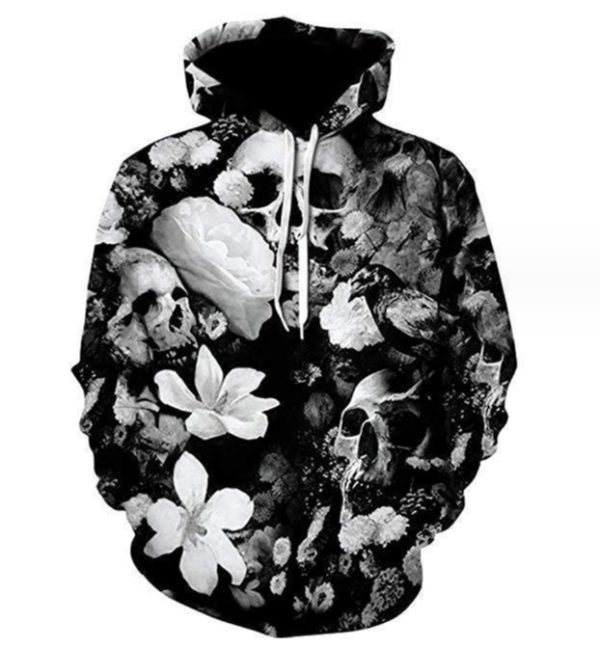 Pullover Sweatshirts Custom Polyester Hoodie Sweatshirt For Sale(Flower Skull)