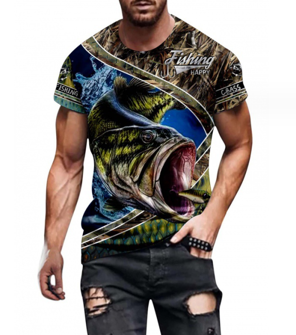 Men's round neck T-shirt graphic print short sleeve(Fish)