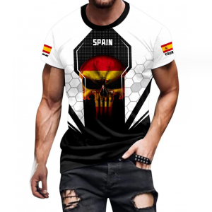 Men's T-Shirt Full Print Crew neck Oversized T-shirts(Spain Skull)