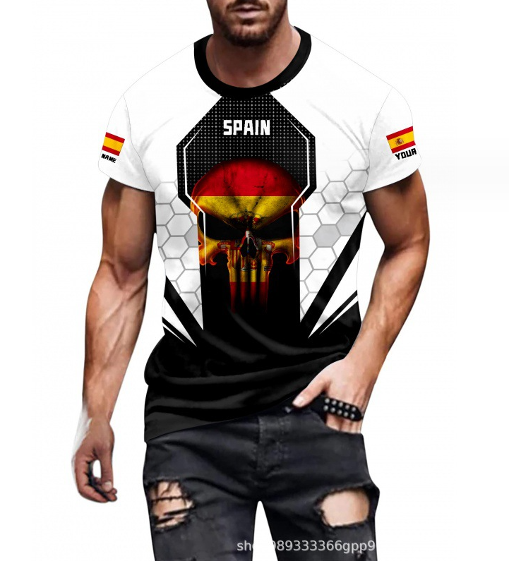 Men's T-Shirt Full Print Crew neck Oversized T-shirts(Spain Skull)