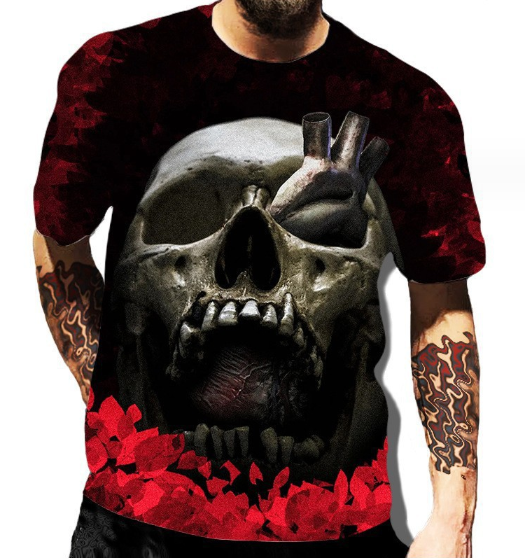 Summer Short Sleeve T-Shirts 3D Print Fashion Hight Quality Streetwear(Black Skull)