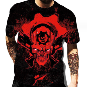 Summer Men Outfits T-shirts 3d Printed Sports Short Sleeve Tops O Neck T Shirt(Red Skull)