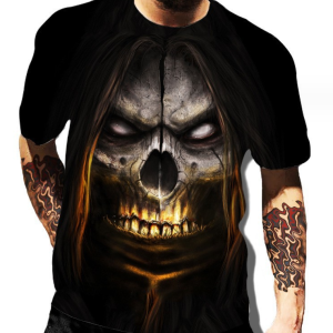 Full Print T-shirt Dye Sublimation Fast 3D Printing Round Collar Men's T-shirt(Grey Skull)