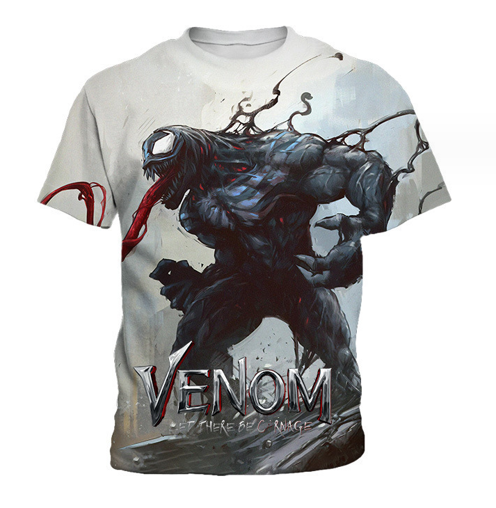 Men Short Sleeve Round O-Neck Cotton Men's T- Shirts(Venom 3D printing)