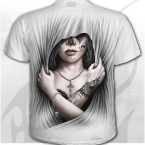 3D Skull T-shirt Men's Casual T-shirt Summer 3D Printing Round Neck Cool Shirt(White Girl)